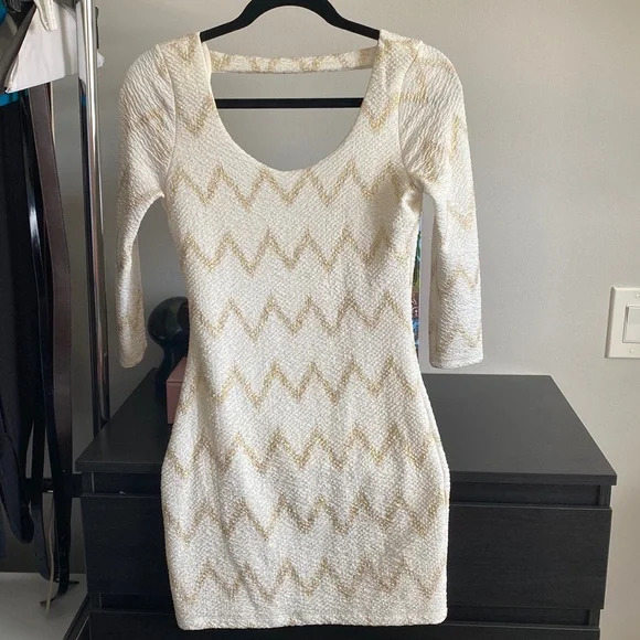 Just Me Dresses | White with Gold Bodycon Mini Dress | Color: Gold/White | Size: S | Funfinds1221'S Closet
